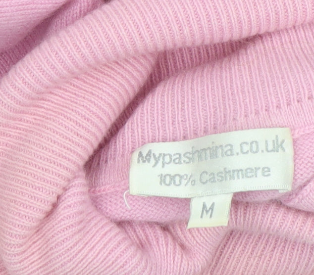 Mypashmina Women Pink 100% Cashmere Roll Neck Jumper M