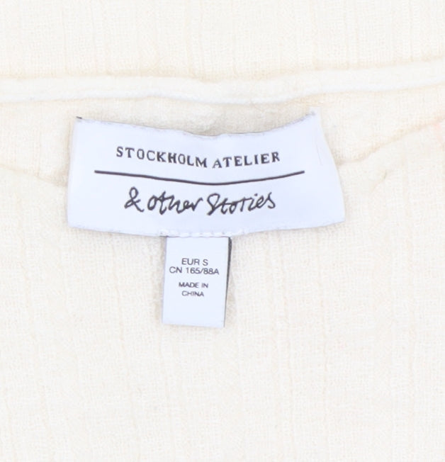 & Other Stories Women Ivory Wool Ribbed Knit Flared Sleeve Jumper Size 8