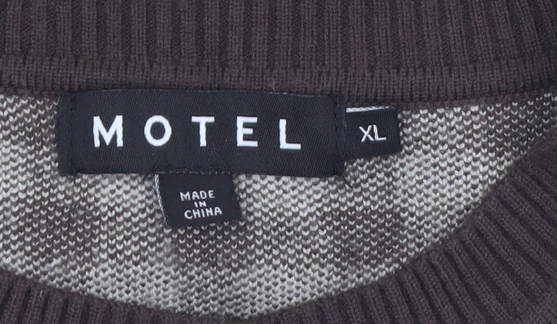 Motel Rocks Women Brown Beige Checked Cardigan XL Knit Long Sleeve