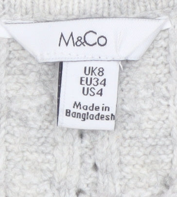 M&Co Women’s Grey Cable Knit Collared Pullover Jumper Size 8