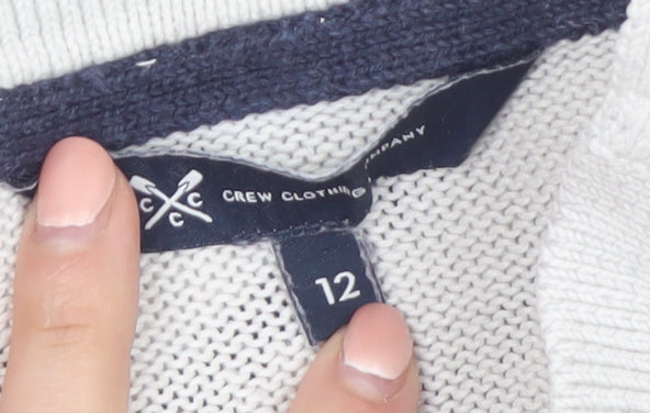 Crew Clothing Women's White Striped Collared Jumper Size 12