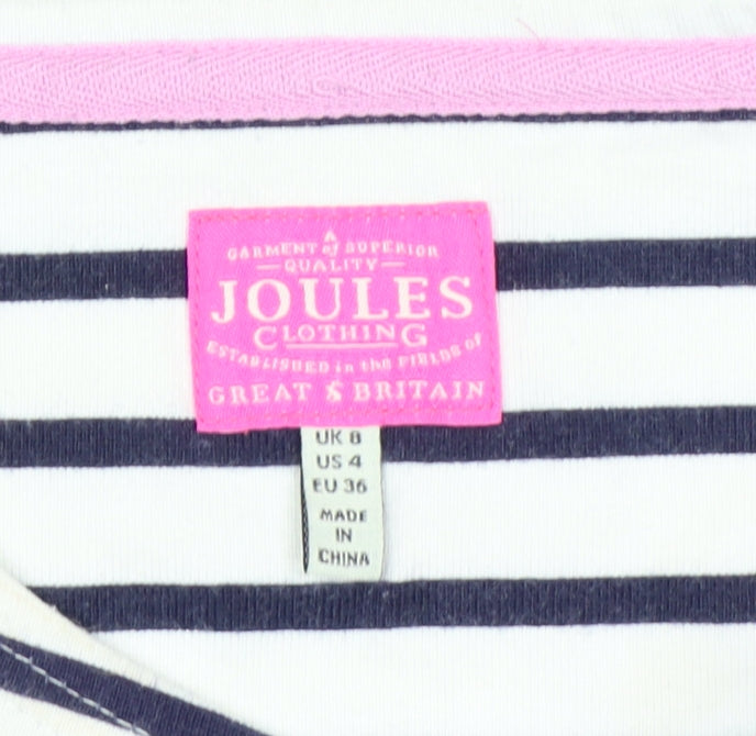 Joules Women's Multicoloured Floral Stripe 3/4 Sleeve Cotton T-Shirt Size 8