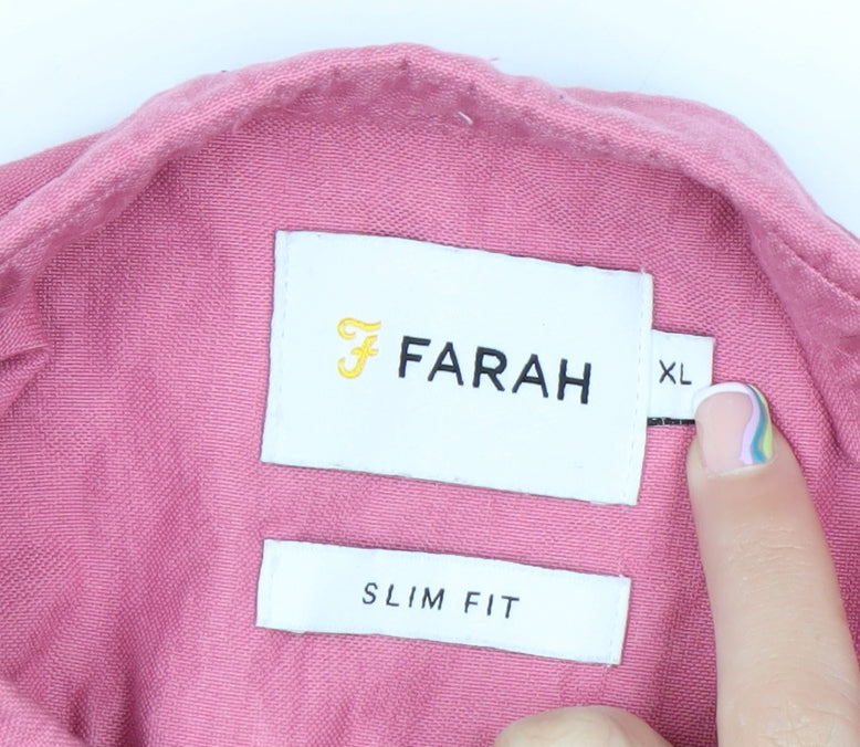Farah Men's Pink Slim Fit Button-Down Cotton Shirt XL
