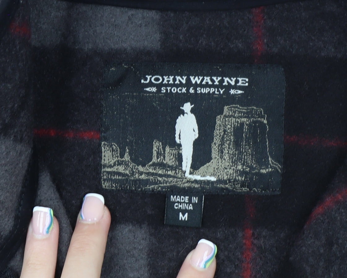 John Wayne Men's Grey Check 1/4 Zip Fleece Pullover Sweatshirt M