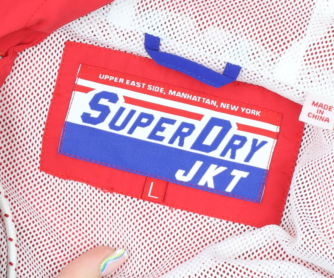 Superdry Women's Blue Red Hooded Windbreaker Jacket Size 14 L