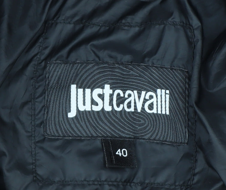 Just Cavalli Women's Black Puffer Jacket Size 12 Mid-Length Winter Coat