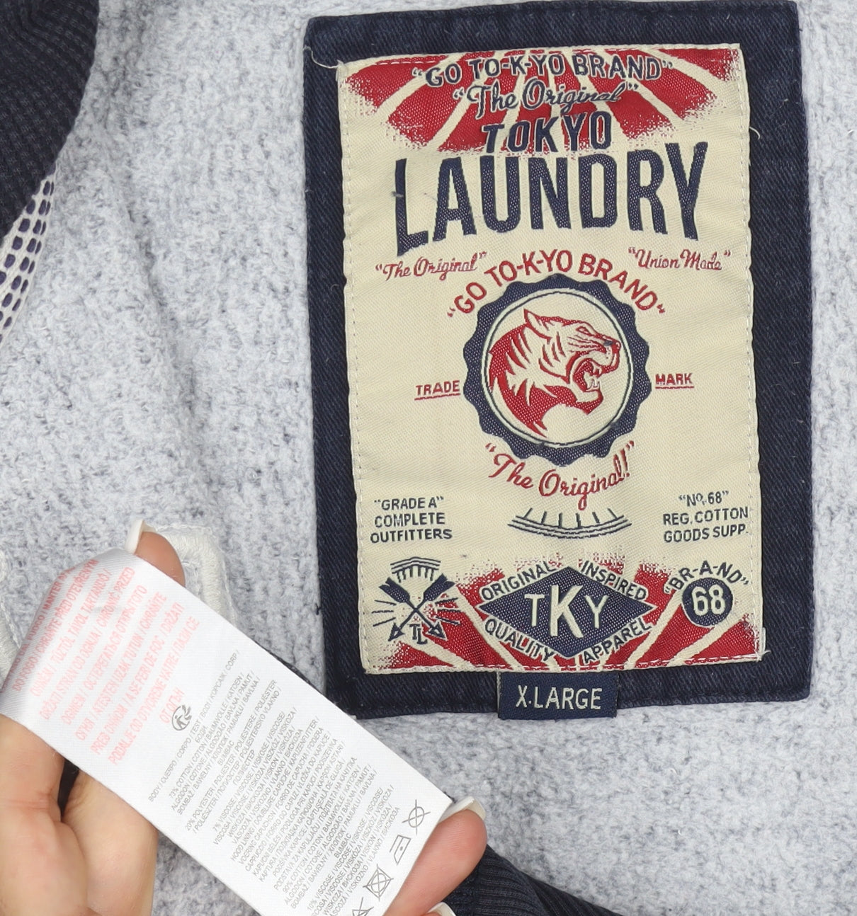 Tokyo Laundry Men's Blue XL Full Zip Hoodie with Logo Print