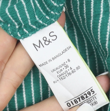 Marks & Spencer Women’s Green Striped Short Sleeve Cotton T-Shirt Size 8