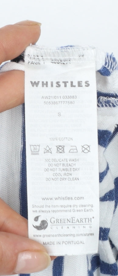 Whistles Women's Blue Striped Asymmetric Sleeveless Cotton Tank Top Size S