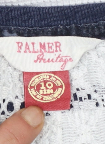 Palmer Heritage Womens Blue White Striped Lace Long Sleeve T-Shirt Size 10