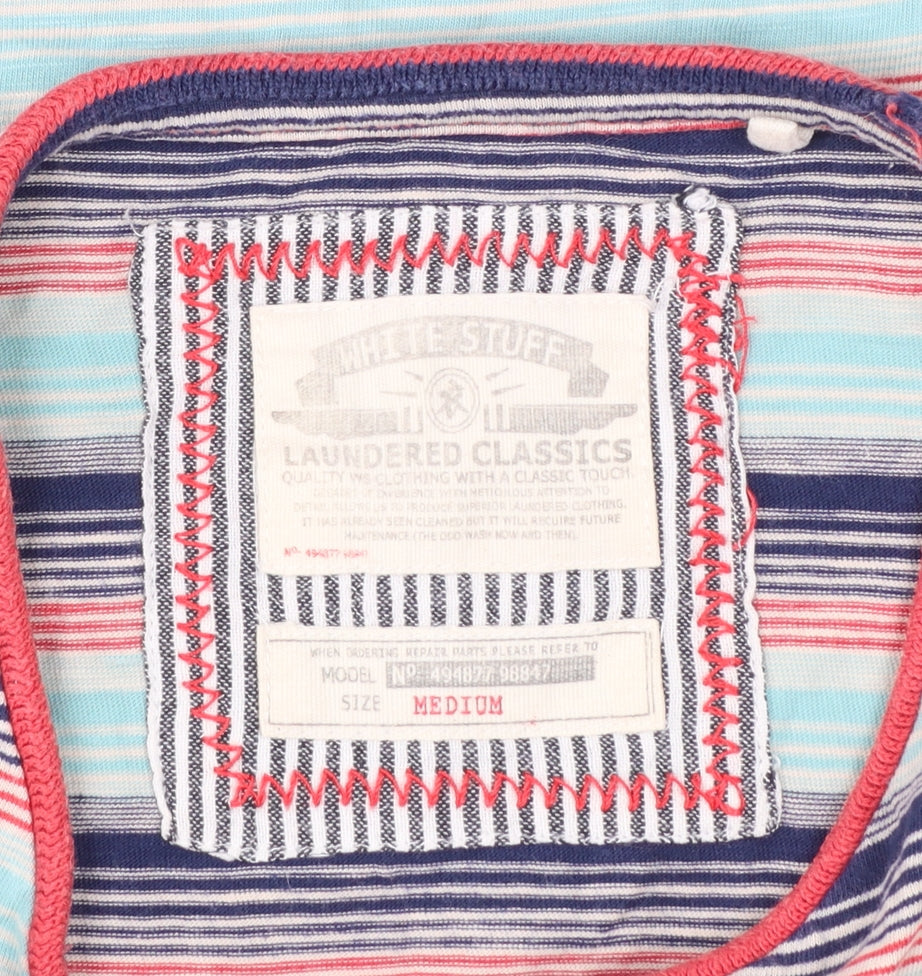 White Stuff Men's Multicoloured Striped Cotton Crew Neck T-Shirt Medium