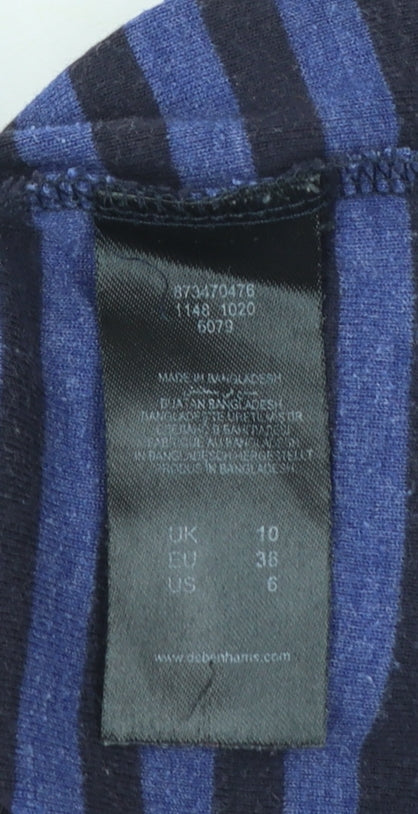 Maine New England Womens Blue Striped Long Sleeve T-Shirt Size 10