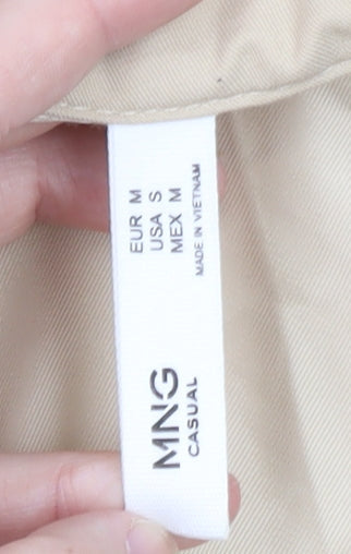 Mango Women’s Beige Cotton Long Trench Coat Size 10 Belted Classic