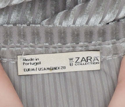 Zara Women Grey Velvet Cropped Blouse M Relaxed Fit