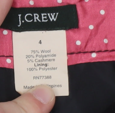 Brand and care label for J.Crew women’s black wool blend pencil skirt, size UK 8