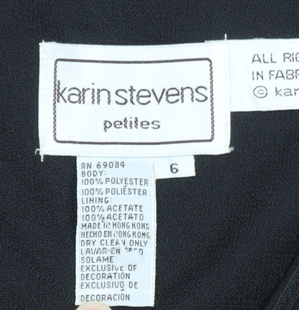 Karin Stevens Women Black Size 10 Petite Embroidered Cardigan
