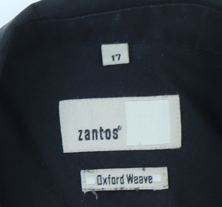 Zantos Men’s Black Oxford Weave Long Sleeve Button-Down Shirt Size 17