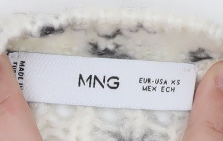 Mango Women’s White Speckled Chunky Knit High Neck Jumper XS