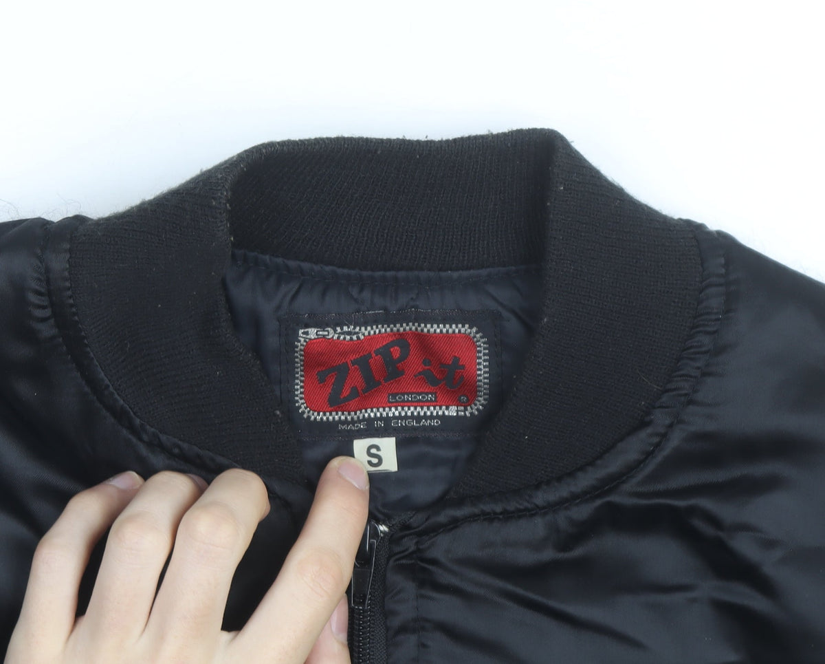 Zip It London Men's Black Bomber Jacket Size S Western Line Dancing Embroidered
