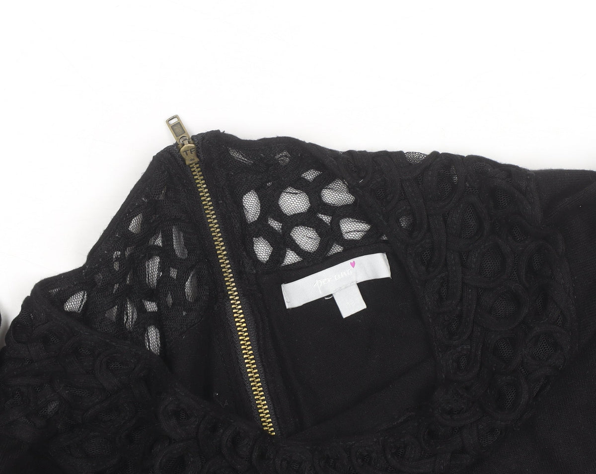 Per Una Women's Black Size 14 Crochet Neck Pullover Jumper