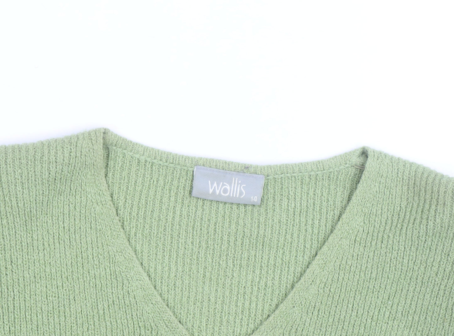 Wallis Women Green V-Neck Wool Blend Knit Jumper Size 14