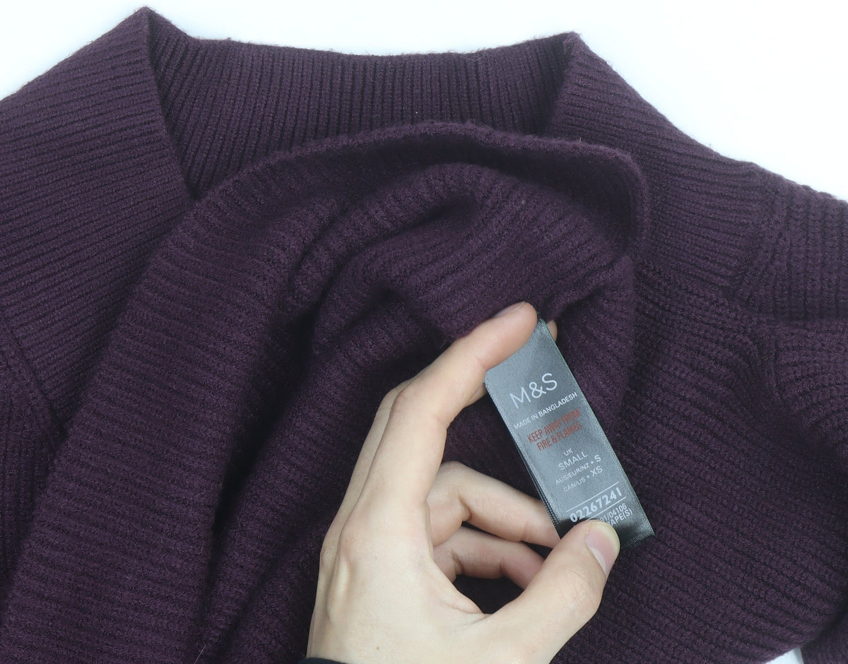 Marks & Spencer Women's Purple V-Neck Rib Knit Jumper Size S