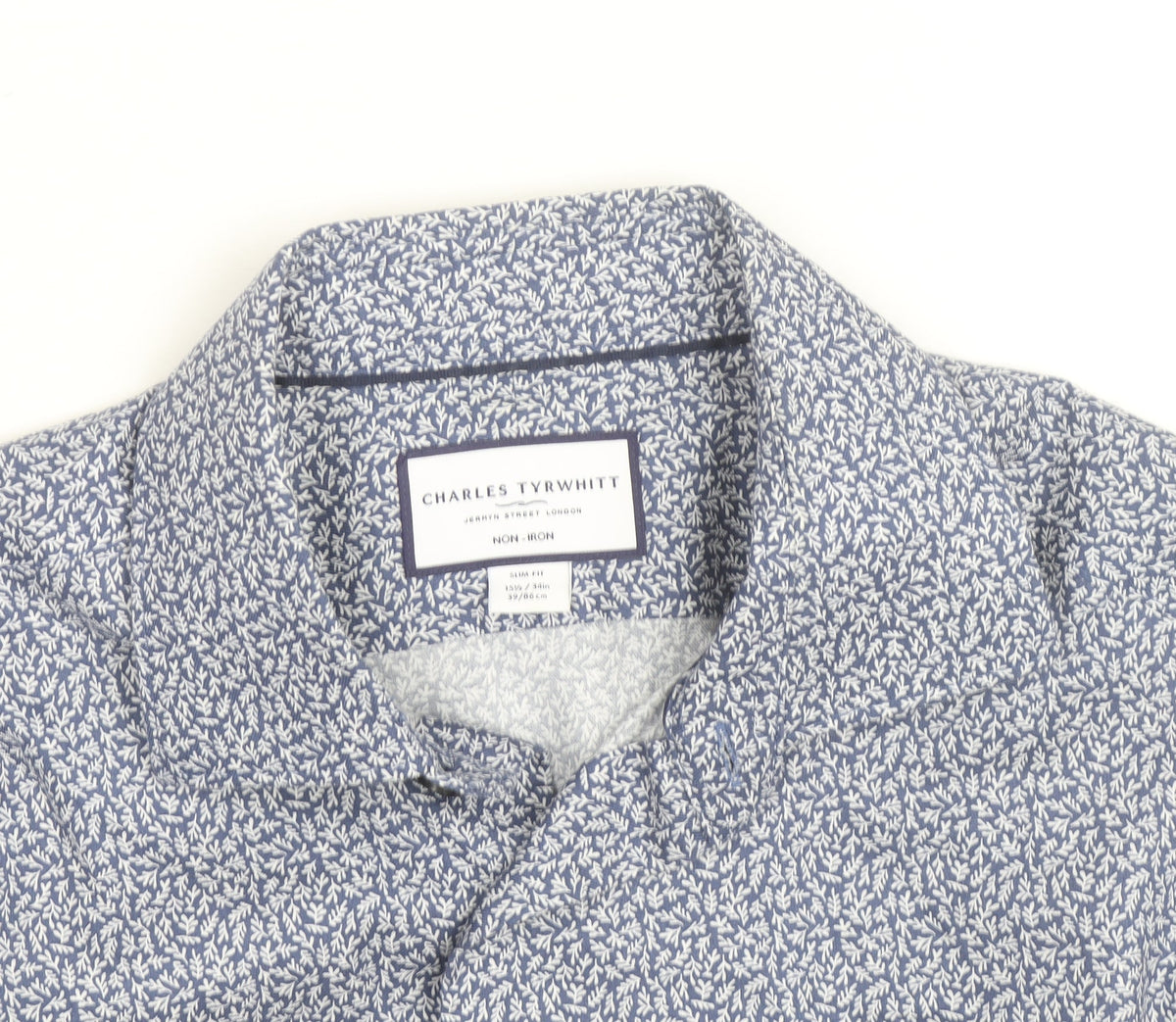 Charles Tyrwhitt Men Blue Floral Slim Fit Cotton Long Sleeve Shirt 15.5