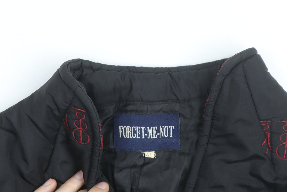 Forget-Me-Not Unisex Black Quilted Embroidered Cotton Jacket XS