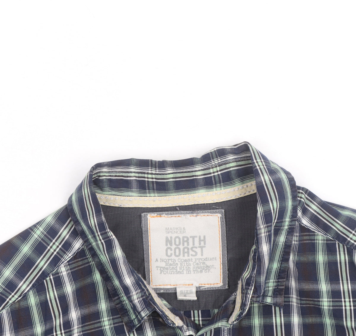 Marks & Spencer Men's Blue Plaid Cotton Button-Up Shirt L