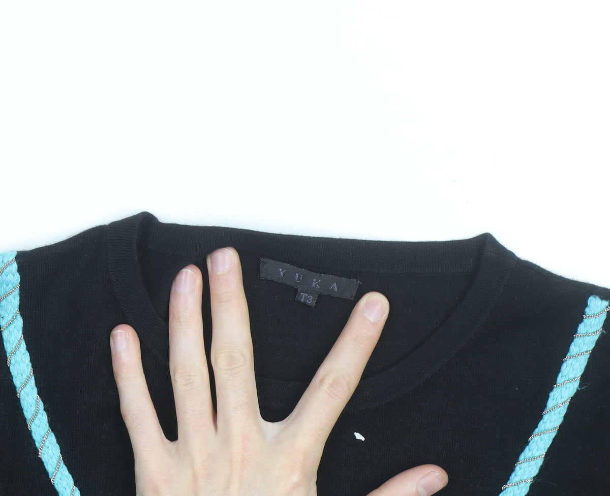 Yuka Women’s Black Knit Pullover Jumper Size 12 Crew Neck Long Sleeve