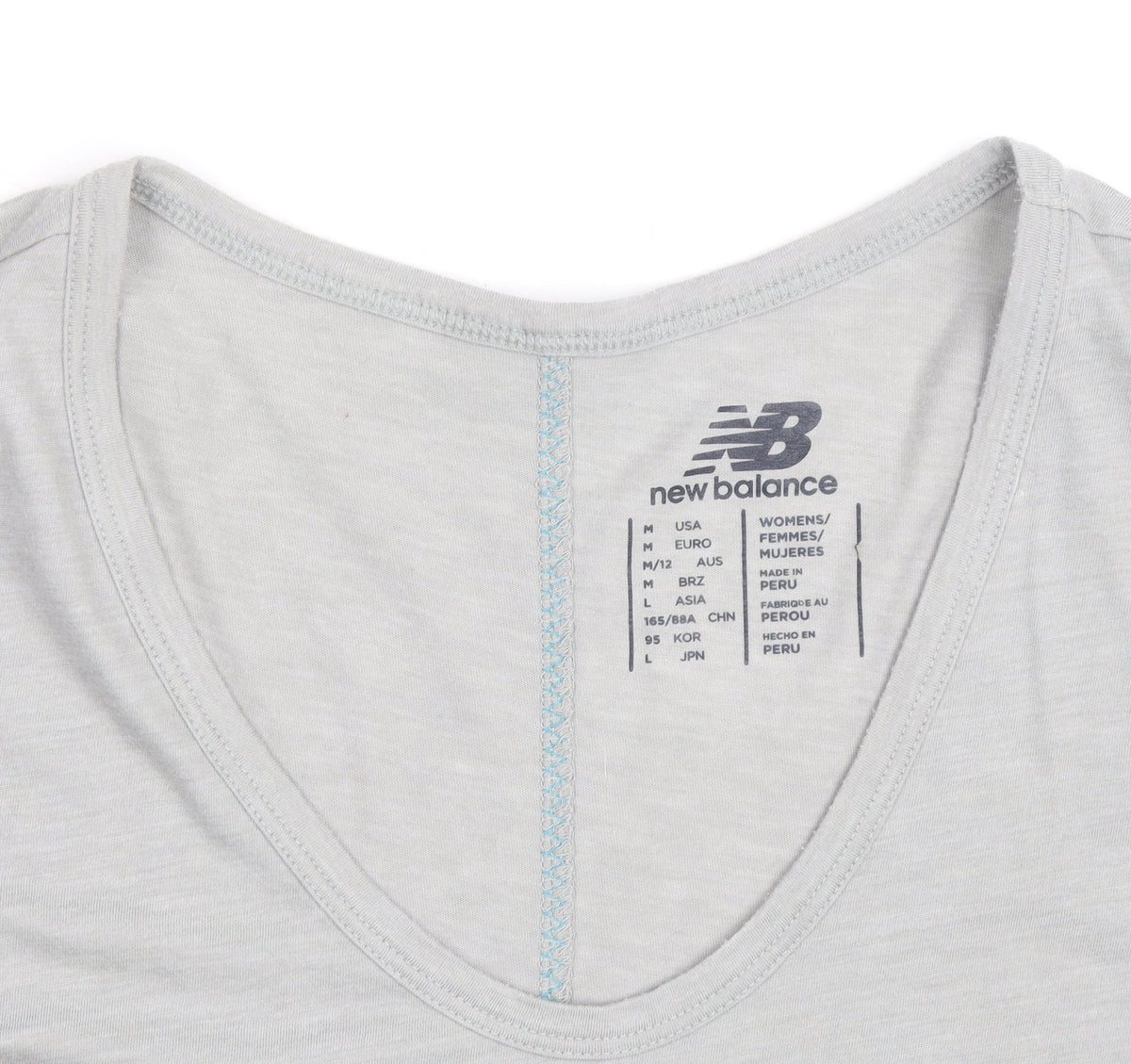 New Balance Womens Grey V-Neck Short Sleeve Cotton Blend T-Shirt Size 12