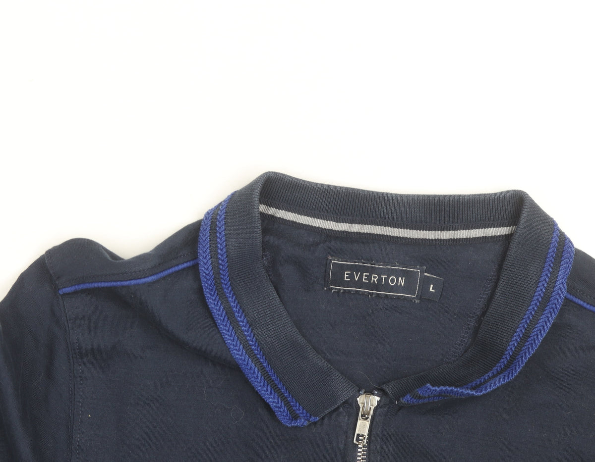 Everton Men's Blue Short Sleeve 1/4 Zip Polo Shirt Size L