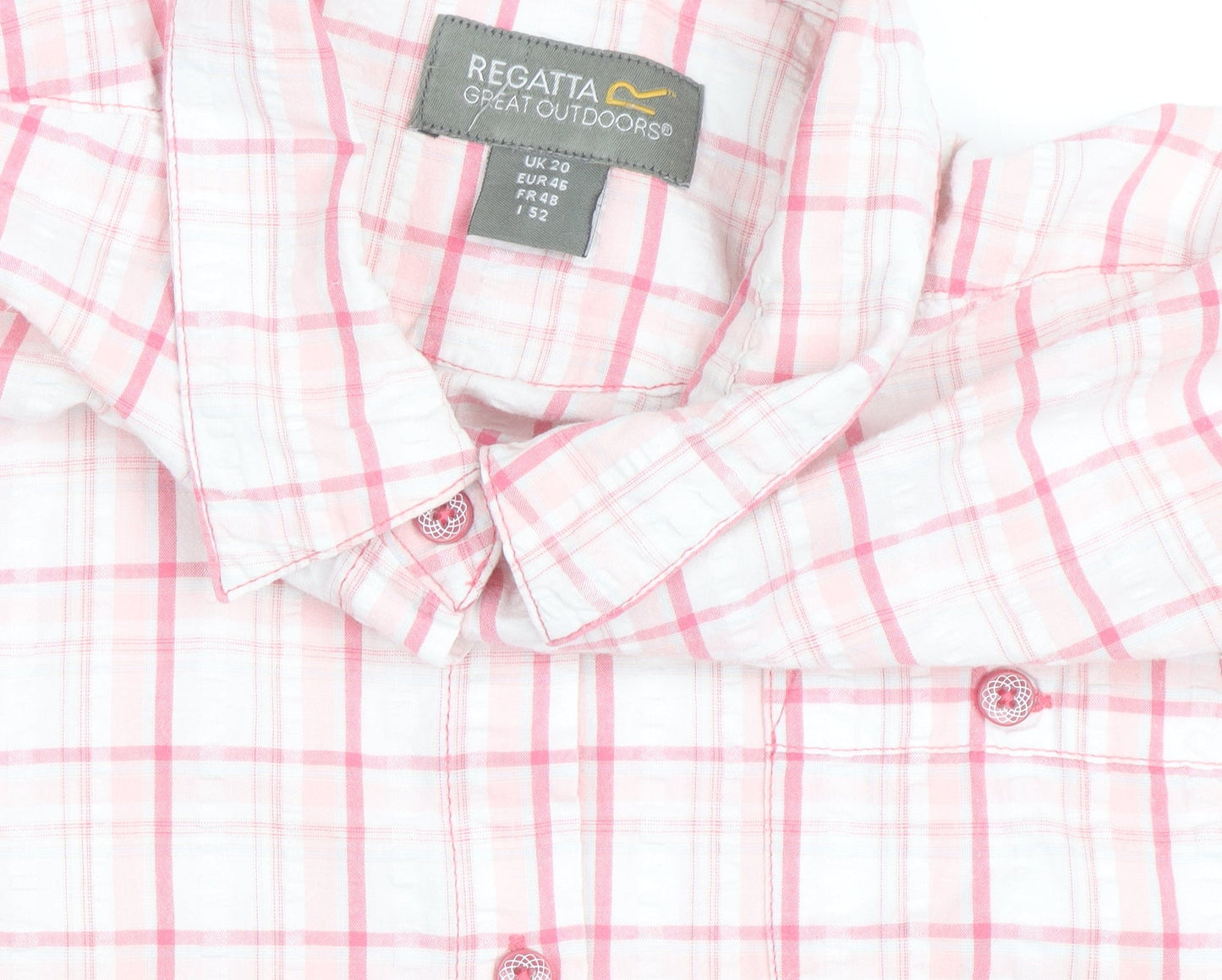 Regatta Women's Pink Check Cotton Short Sleeve Button-Up Shirt Size 20