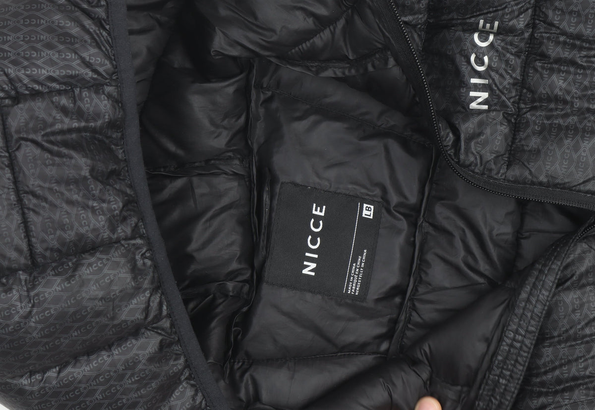 NICCE Men's Black Hooded Puffer Jacket Size L Regular Fit