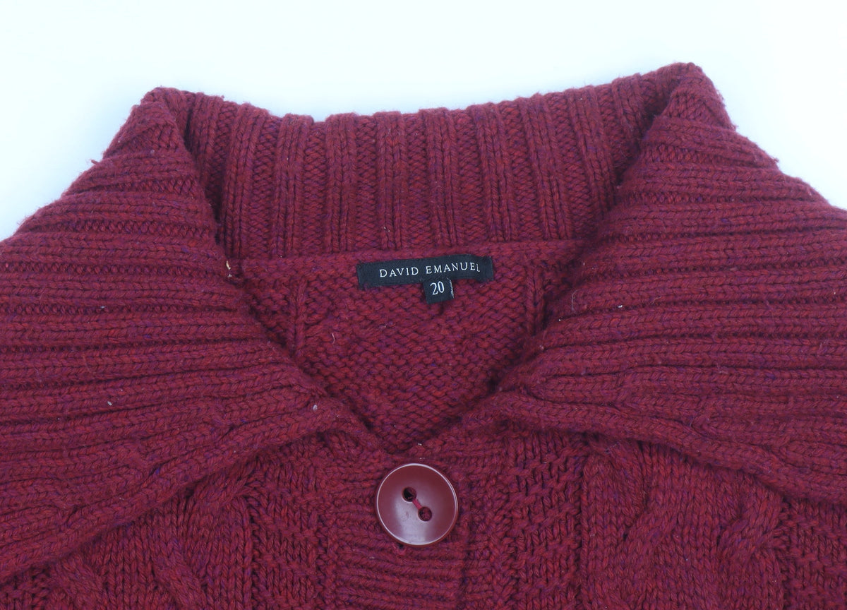 David Emanuel Women's Red Cable-Knit Cardigan Size 20 Acrylic Wool Blend