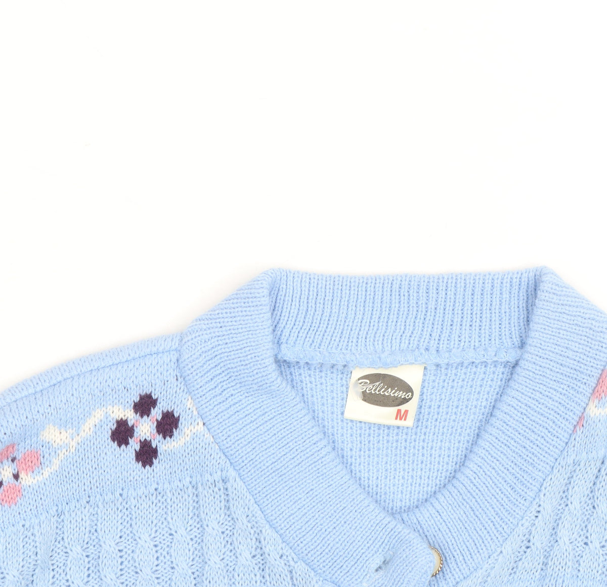 Bellisimo Women's Blue Floral Knit Cardigan M