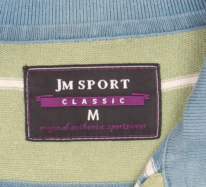 JM Sport Men's Green Striped Cotton Classic Polo Shirt M