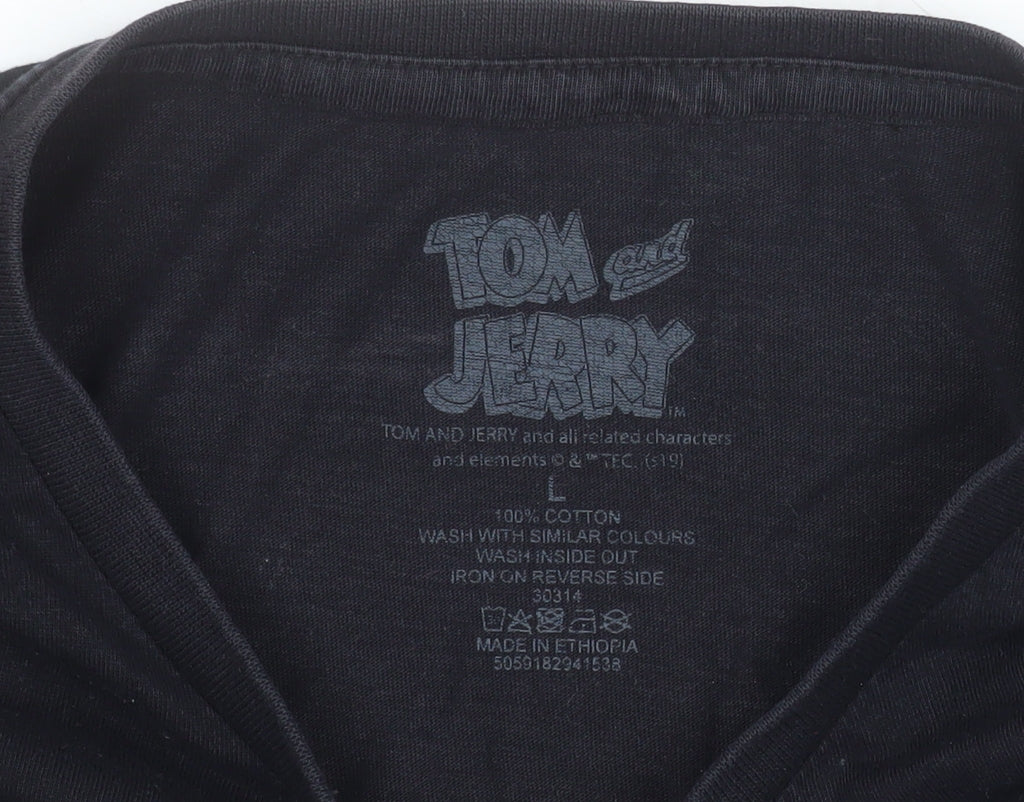 Tom and Jerry Men's Black Graphic Cotton T-Shirt L