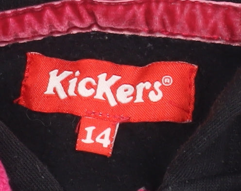 Kickers Teen Girls Black Pink Full Zip Hoodie Size 14 Cotton