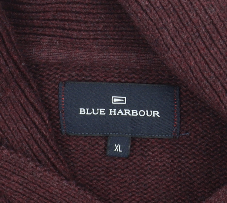 Marks & Spencer Blue Harbour Men Brown XL Cotton Shawl Collar Jumper