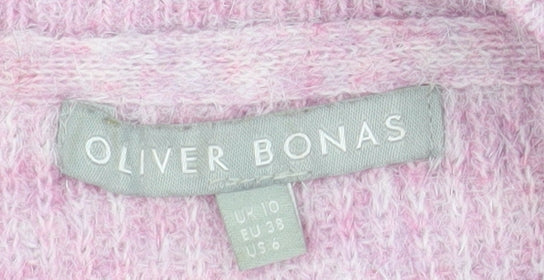 Oliver Bonas Women Pink Puff Sleeve Crew Neck Knit Jumper Size 10