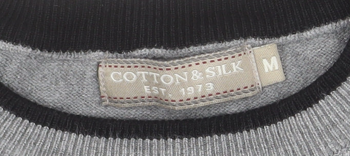 Cotton & Silk Men's Grey Crew Neck Pullover Jumper M