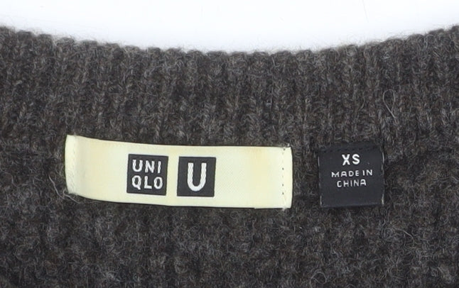 Uniqlo Women Brown Wool Chunky-Knit Crew Neck Jumper XS