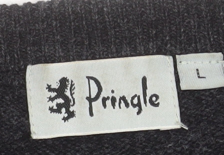 Pringle Men’s Black Pure Wool V-Neck Jumper Size L Classic Knit