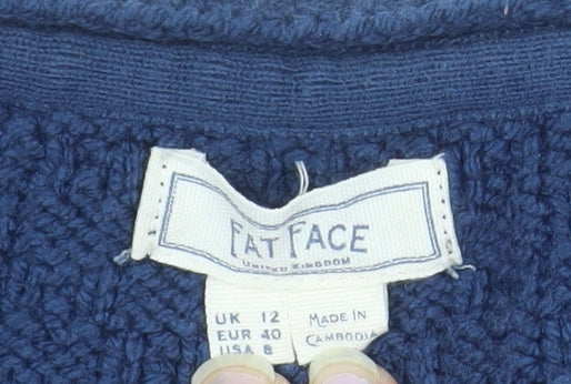 FatFace Women's Blue V-Neck Long Sleeve Knit Jumper Size 12