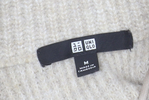 Uniqlo Women Beige Wool Blend 1/4 Zip Knit Jumper Size M