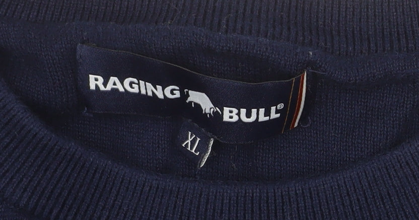 Raging Bull Men's Blue Cotton Crew Neck Pullover Jumper XL