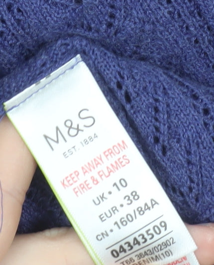 Marks & Spencer Women Purple Cotton Open Knit Cardigan Size 10