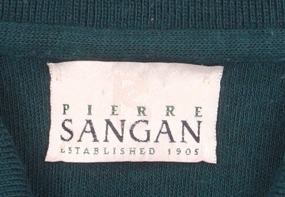 Pierre Sangan Men's Green Wool Blend Collared Henley Jumper L