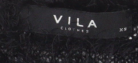 VILA Womens Black Fuzzy Knit Pullover Jumper XS